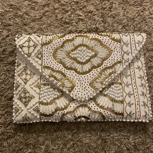 Lulus White and Gold Sequin Clutch Bag